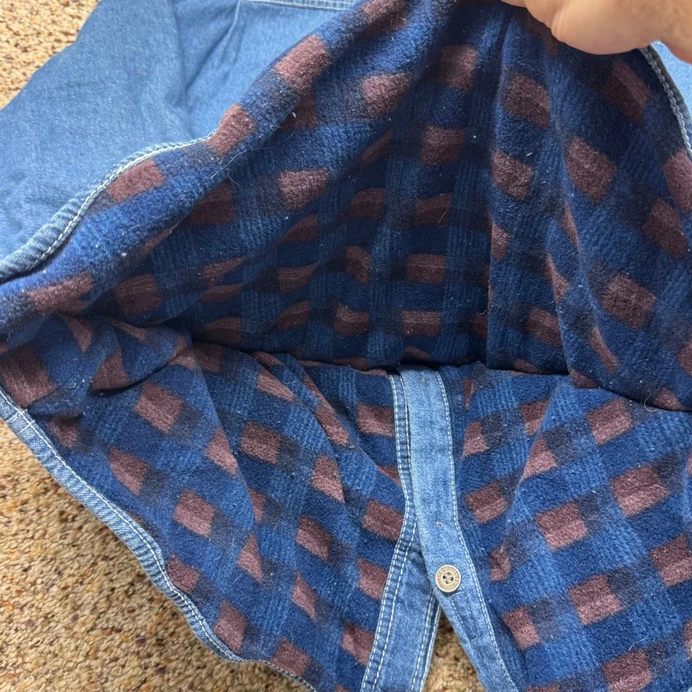 Levi Strauss Mens Denim Shirt Jacket Fleece Lined Blue Plaid Medium RN107622 - Picture 5 of 9